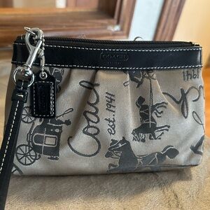 Coach Black and Tan Graphic Wristlet